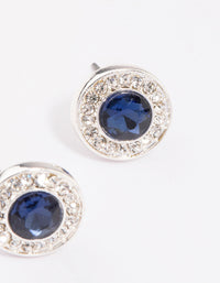 Silver Halo Sapphire Diamante Stud Earrings - link has visual effect only