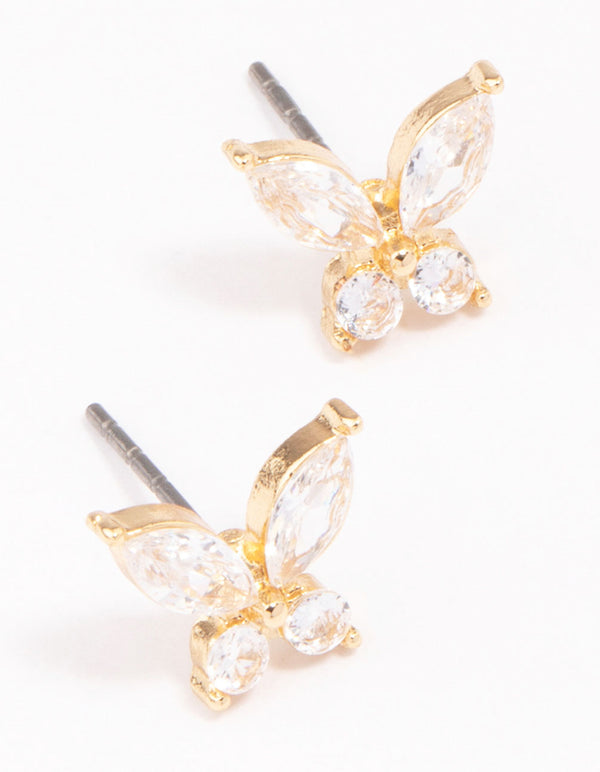 Gold Diamante Butterfly Stud Earrings