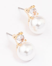 Gold Diamante & Pearl Stud Earrings - link has visual effect only