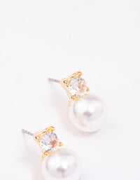 Gold Diamante & Pearl Stud Earrings - link has visual effect only