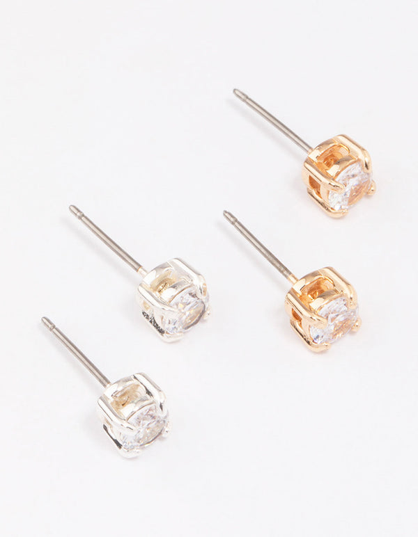 Gold & Silver Two-Toned Diamante Stud Earring Pack