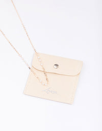 Rose Gold Pearl & Rectangular Link Chain Necklace - link has visual effect only