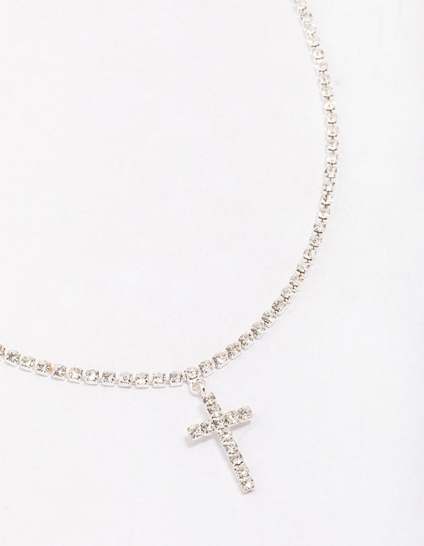 Silver Cupchain Chain Cross Pendant Necklace