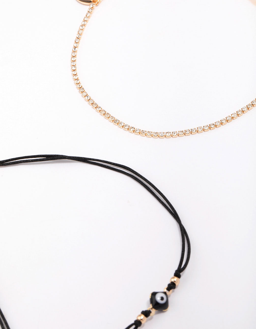 Gold Evil Eye Chain Anklet 3-Pack