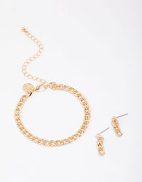 Gold Curb Chain Bracelet & Earring Set - link has visual effect only