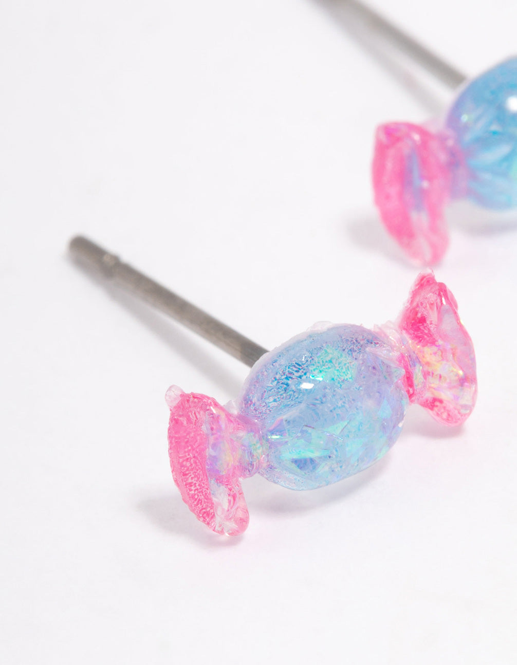 Acrylic Pink & Blue Holographic Lollipop Stud Earrings