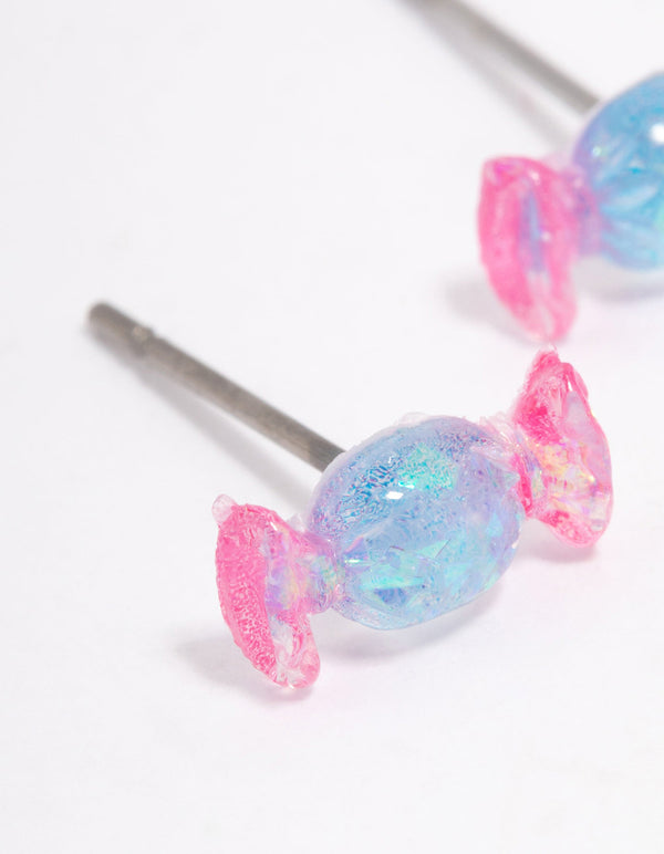 Acrylic Pink & Blue Holographic Lollipop Stud Earrings