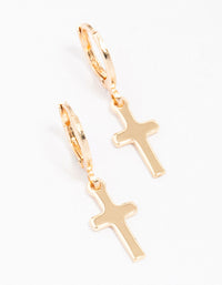 Gold Plain Cross Huggie Hoop Earrings - link has visual effect only