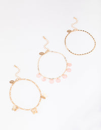 Gold Genuine Shell Butterfly Anklets 3-Pack - link has visual effect only