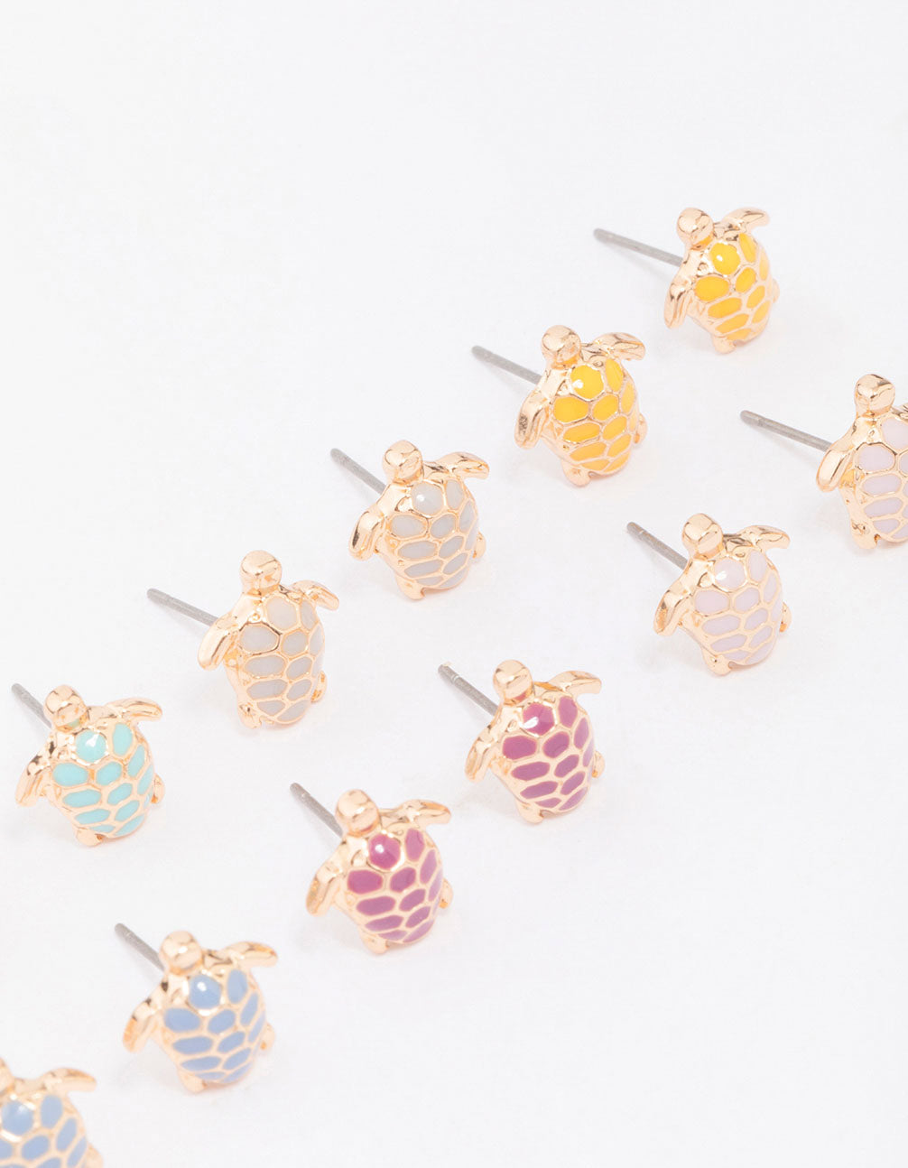 Gold Multi-Coloured Turtle Stud Earring 8-Pack