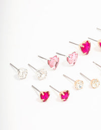 Silver Heart & Crystal Solitaire Earring 8-Pack - link has visual effect only