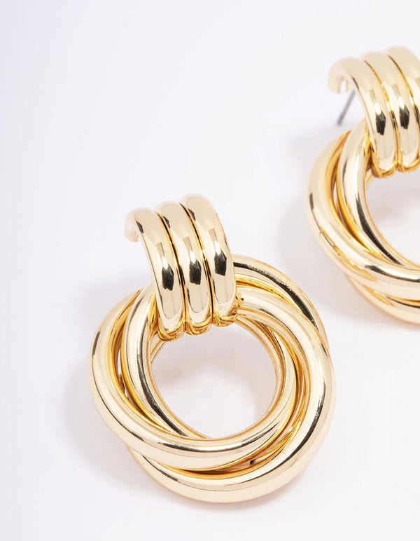Gold Plated Circular Drop Stud Earrings