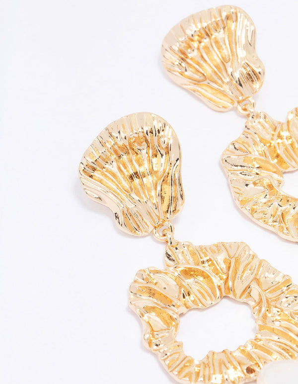 Gold Molten Pearl Drop Earrings