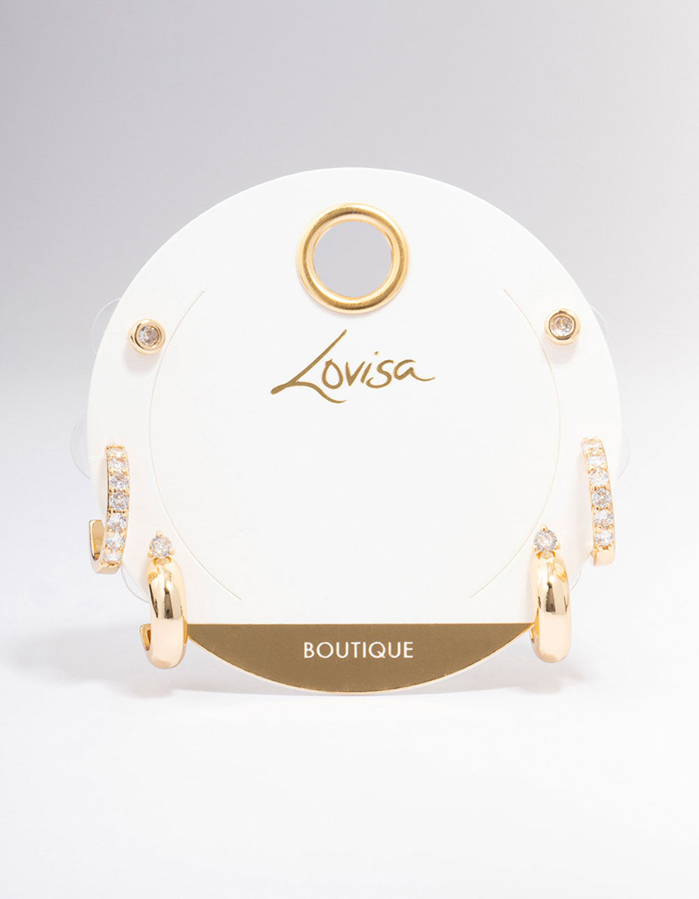 Gold Plated Cubic Zirconia Chunky Hoop Earring 3-Pack