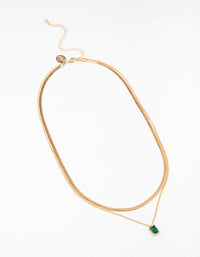Gold Plated Baguette Snake Emerald Layered Necklace - link has visual effect only