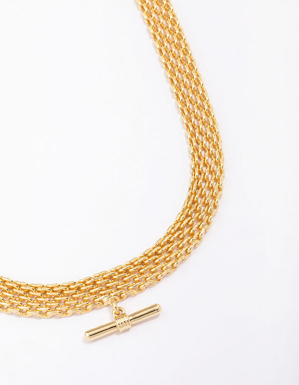 Gold Plated Chunky T Bar Chain Necklace