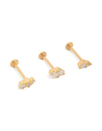 Gold Plated Surgical Steel Double Baguette Flat Back 3-Pack - link has visual effect only
