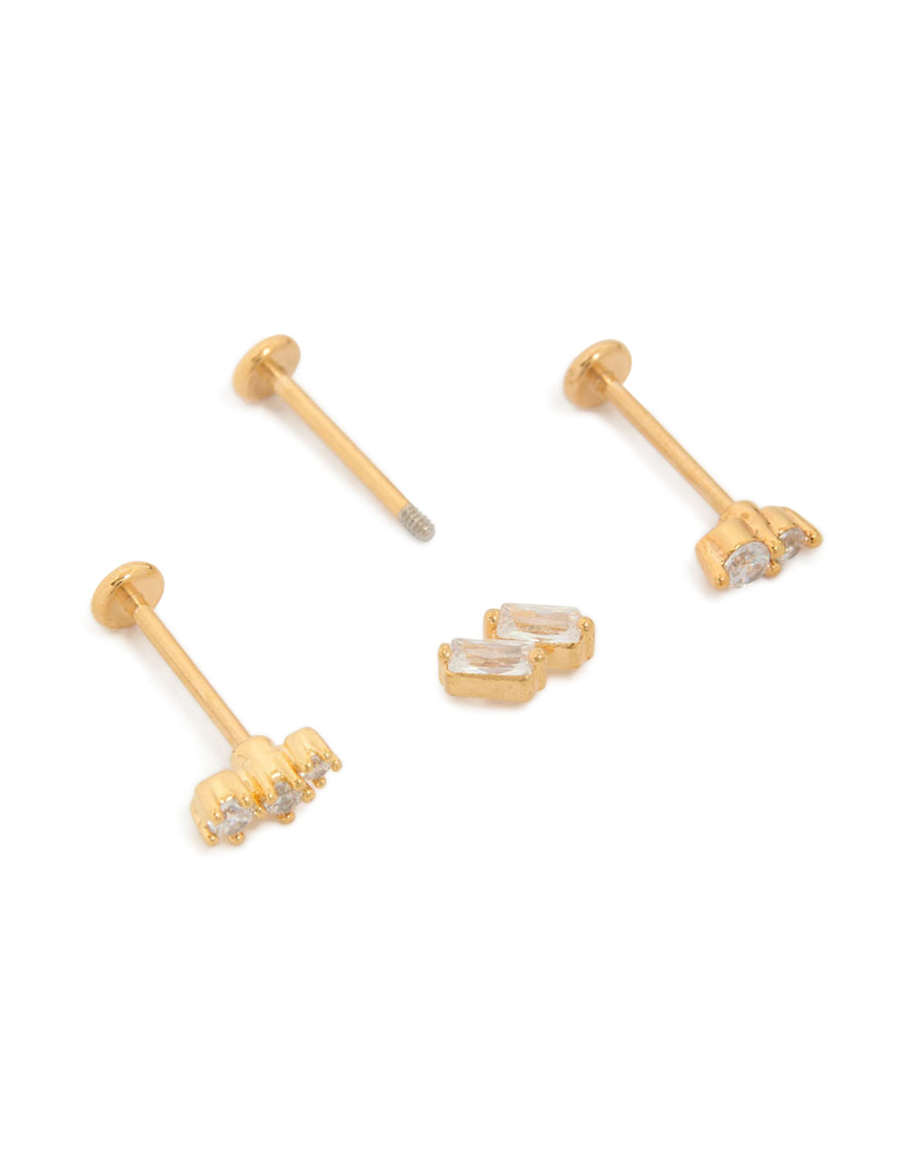 Gold Plated Surgical Steel Double Baguette Flat Back 3-Pack