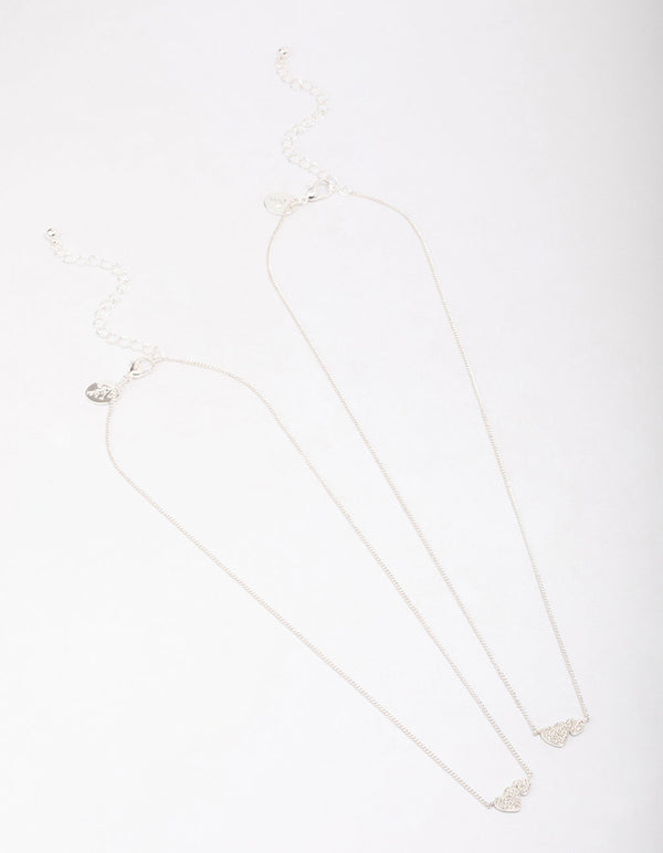 Silver Plated Cubic Zirconia Interlinked Heart Necklace Pack