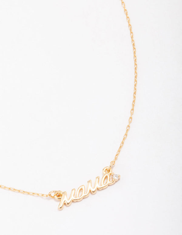 Gold Plated Mama Script Pendant Necklace