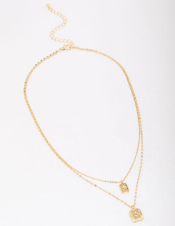Gold Plated Celestial Cubic Zirconia Layered Necklace