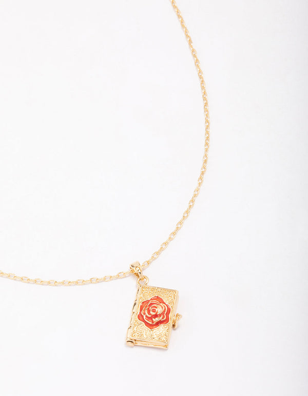 Gold Plated Rose Locket Pendant Necklace