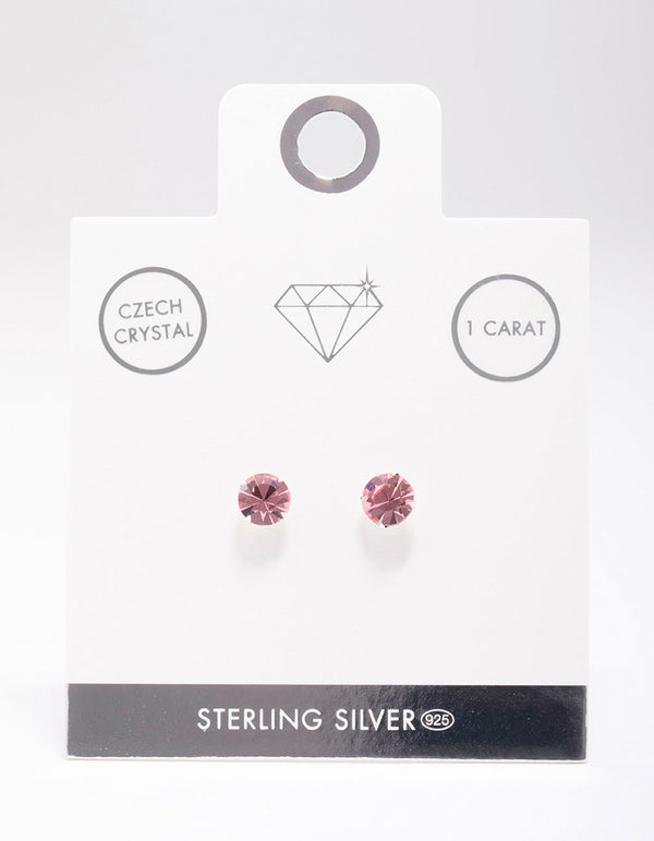 Sterling Silver Pink Czech Crystal Stud Earrings