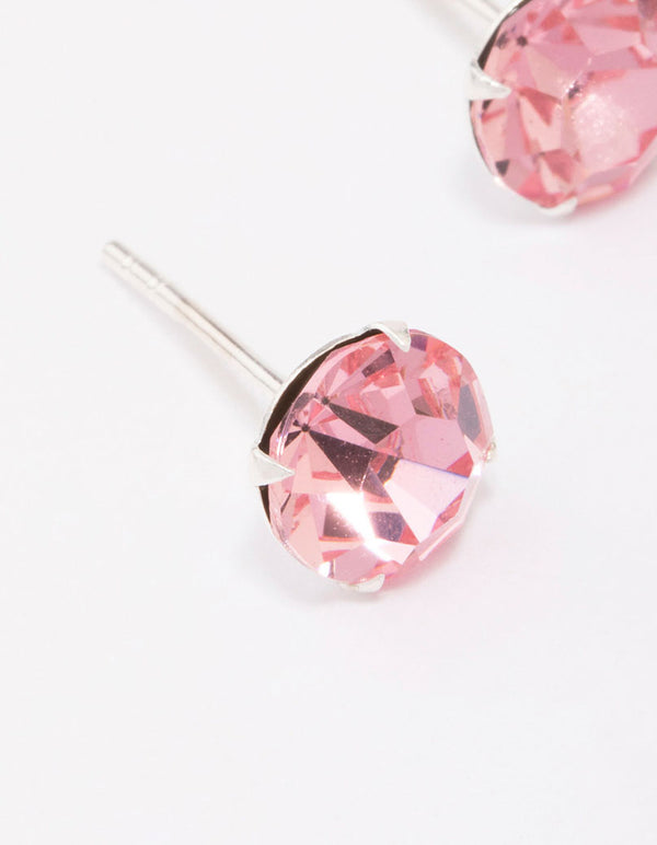 Sterling Silver Pink Czech Crystal Stud Earrings