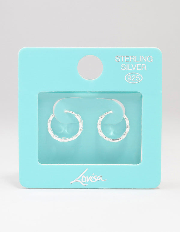 Sterling Silver Textured Huggie Hoop Earrings