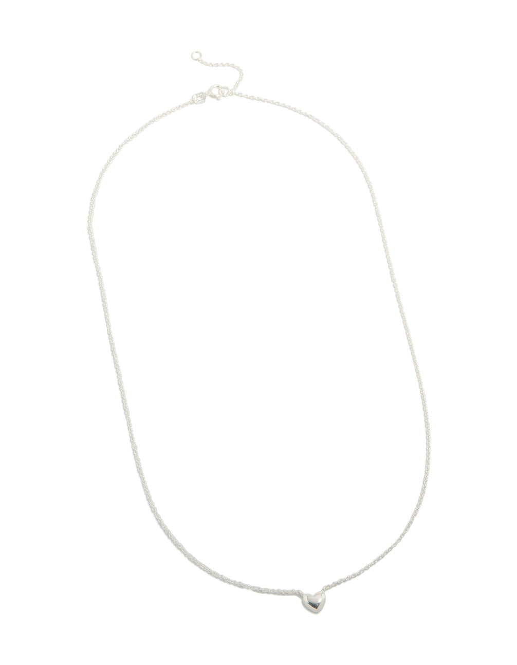 Designed with sterling silver mini puffy heart charm pendant necklace in dainty style front view