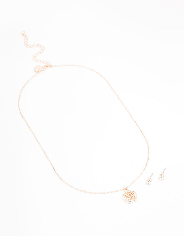 Rose Gold Diamante Jewellery Set