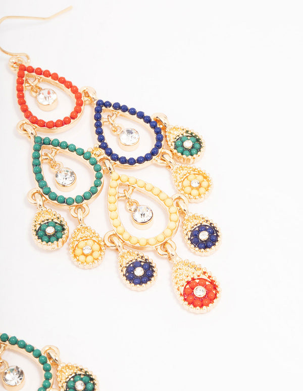 Gold Beaded Open Drop Earrings