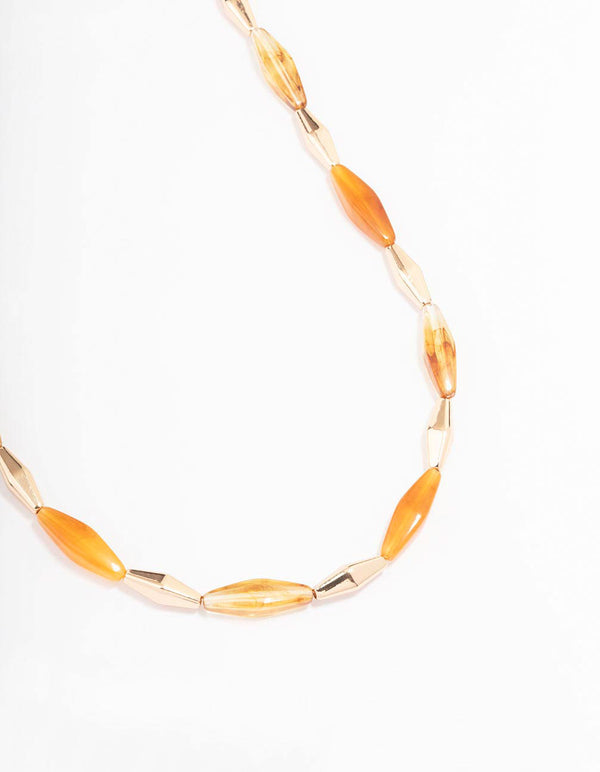 Long Beaded Orange Stone Necklace