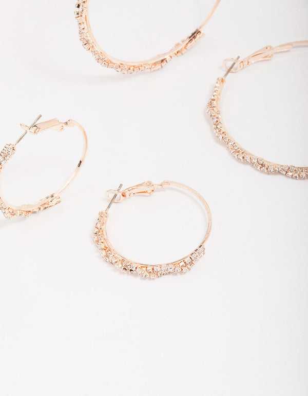 Rose Gold Diamante Oval Earring Pack
