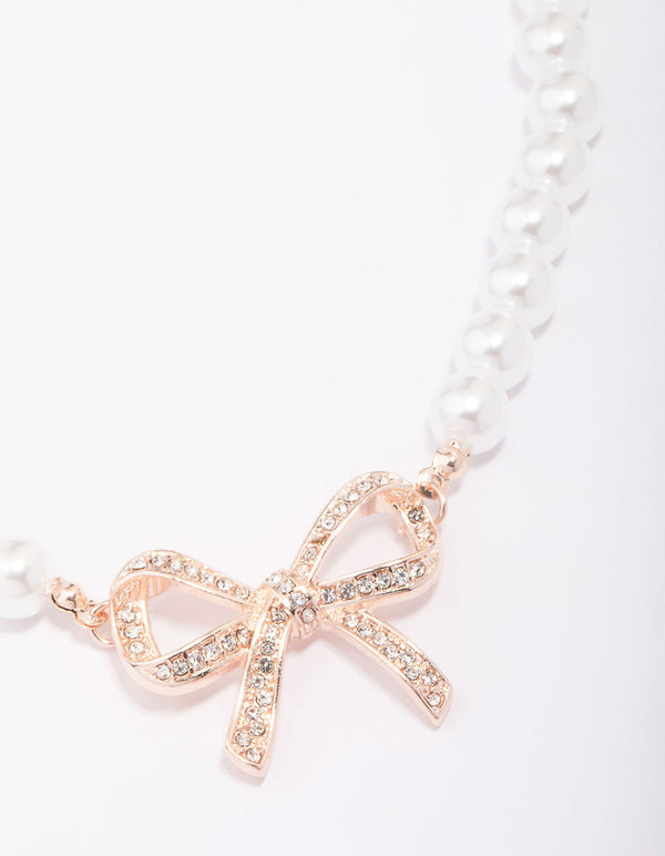 Rose Gold Pearl Bow Necklace