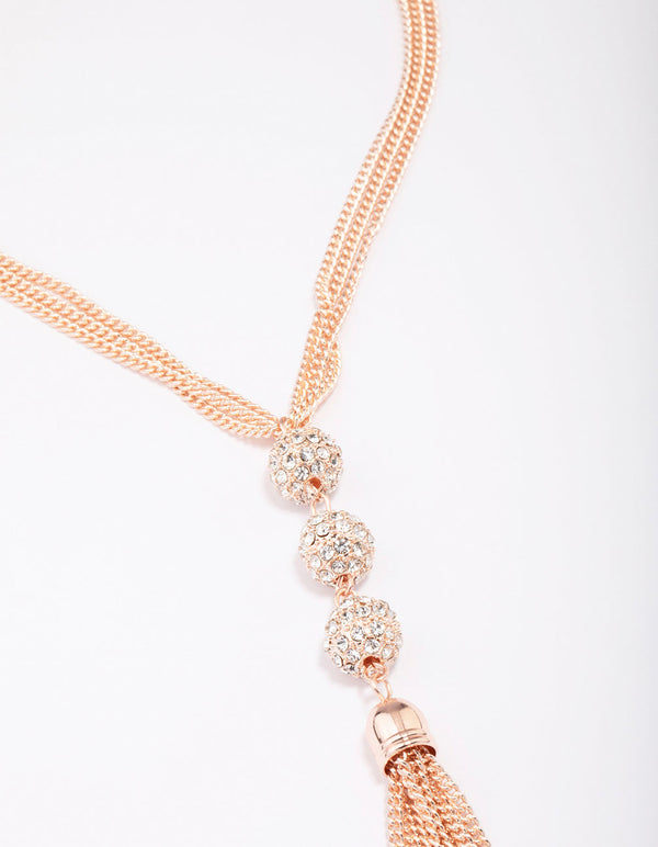 Rose Gold Stone Tassel Necklace