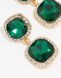 Gold Double Square Emerald Halo Drop Earrings - link has visual effect only