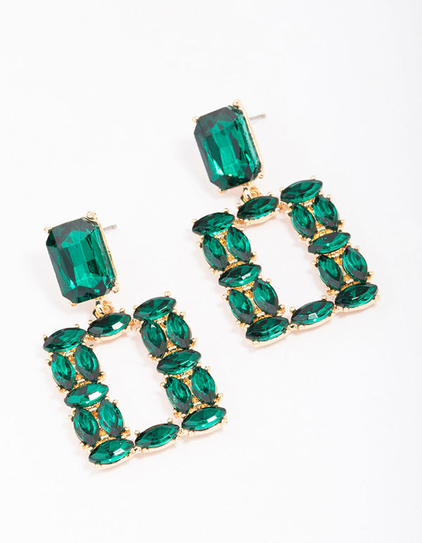 Gold Mixed Emerald Stone Drop Earrings