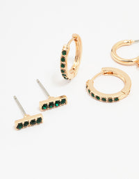 Gold Emerald Stud Earrings 3-Pack - link has visual effect only