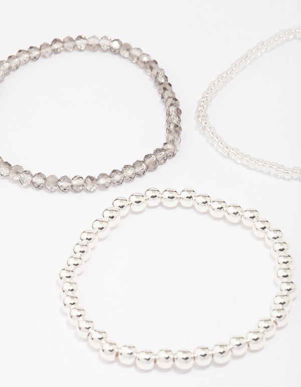 Silver Beaded & Pearl Bracelet 5-Pack