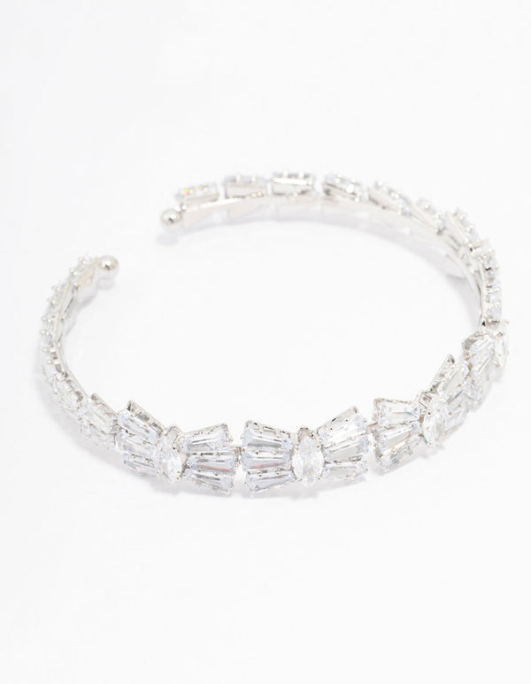 Silver Cubic Zirconia Bow Wrist Cuff