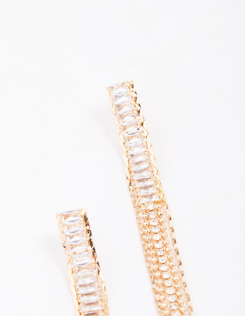 Gold Cubic Zirconia Chain Drop Earrings