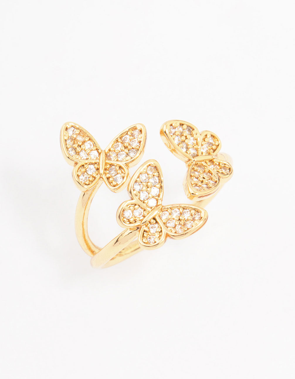 Gold Plated Cubic Zirconia Butterfly Trio Ring
