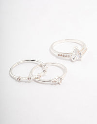 Elegant silver plated stacking ring in a 3-pack featuring crystal embellishments front view - link has visual effect only