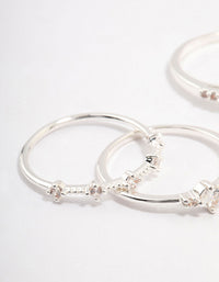 Elegant silver plated stacking ring in a 3-pack featuring crystal embellishments close up view - link has visual effect only