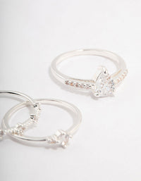 Elegant silver plated stacking ring in a 3-pack featuring crystal embellishments close up view - link has visual effect only