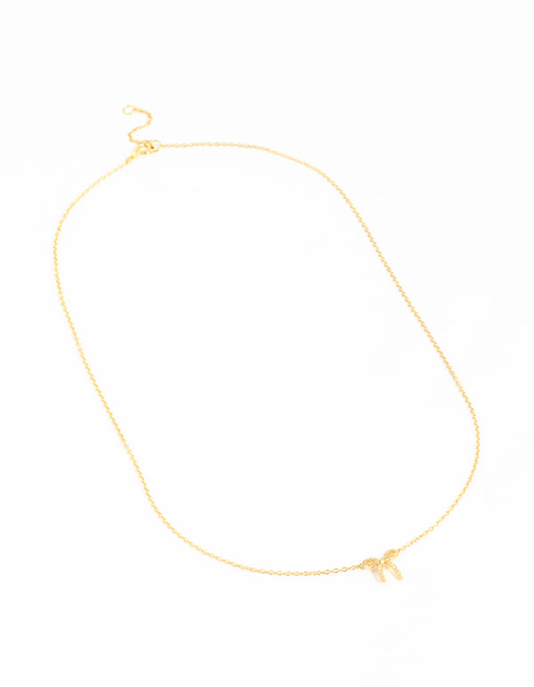 Gold Plated Sterling Silver Cubic Zirconia Bow Necklace