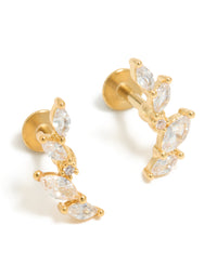 Gold Plated Surgical Steel Cubic Zirconia Marquise Crawler Flat Back 2-Pack - link has visual effect only