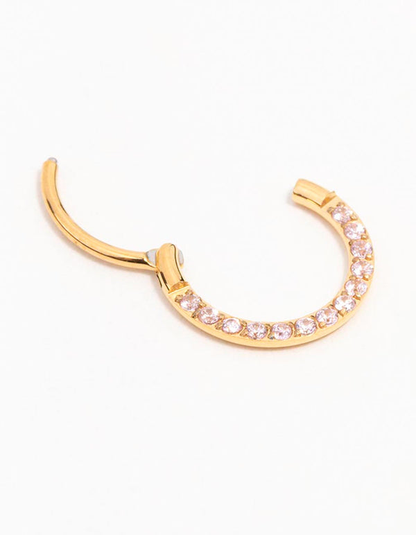 Gold Plated Surgical Steel Cubic Zirconia Clicker Earring 8MM