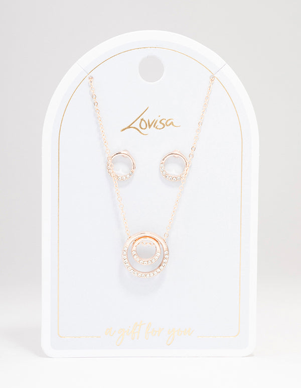 Rose Gold Double Open Circle Jewellery Set